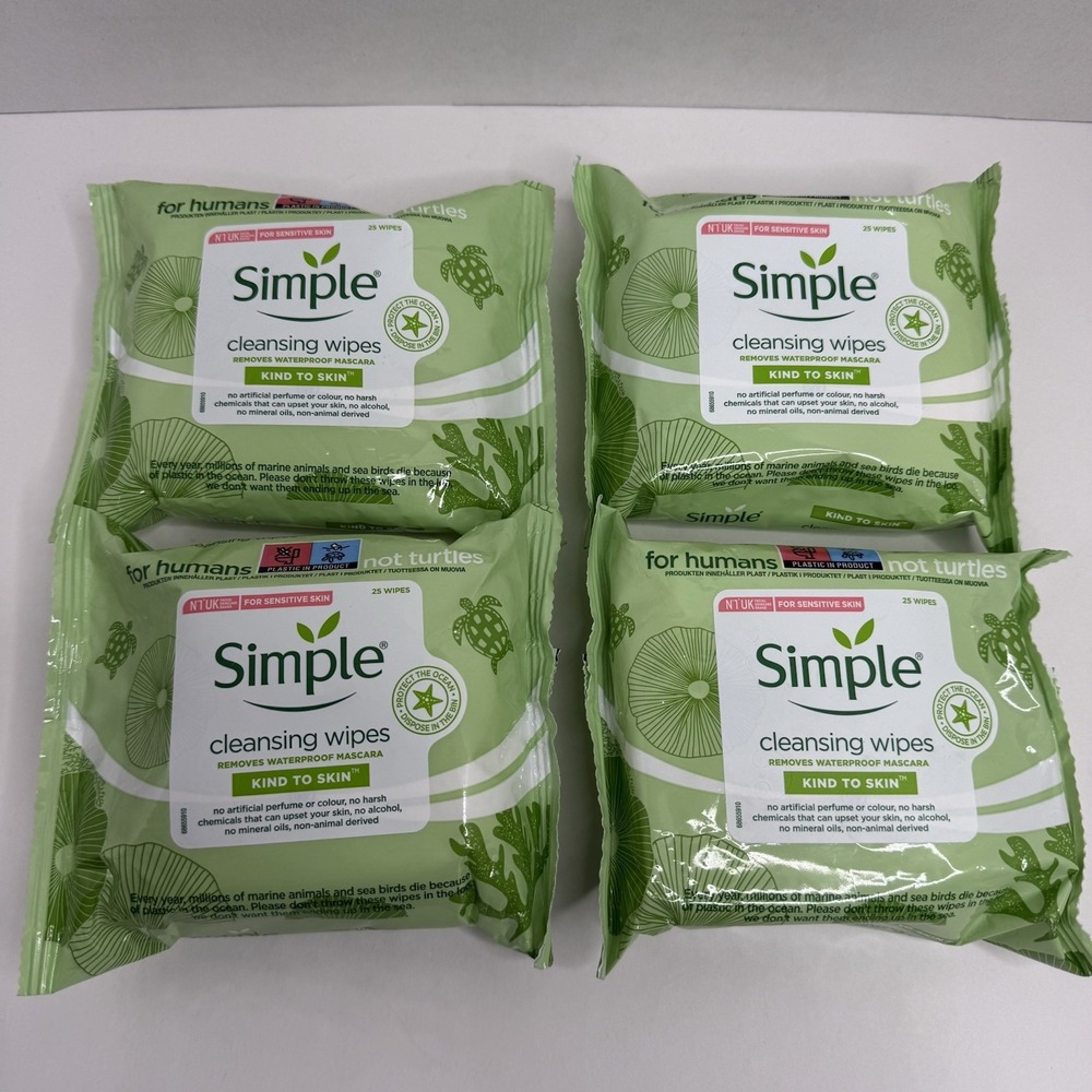 Simple Cleansing Wipes 4 Pack 25 Each Kind To Skin Sensitive EXP 2027